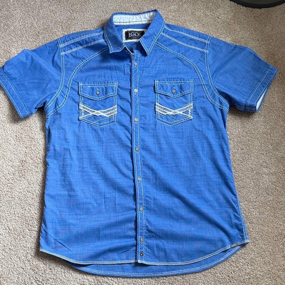 Buckle Black Men’s Blue Standard Fit Western Short Sleeve Button Down Shirt